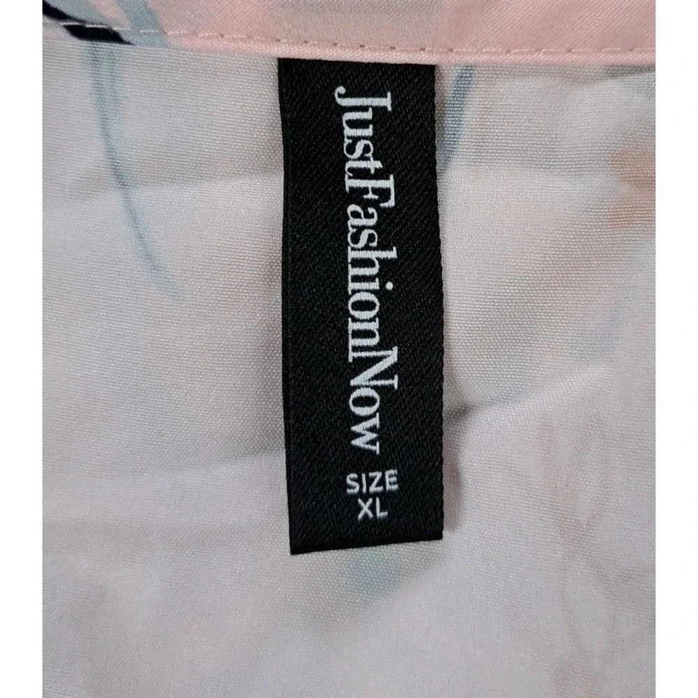 Just Fashion Now Popover Top XL Peach Floral Art‎ Two-Fer Short Sleeve Tie Front